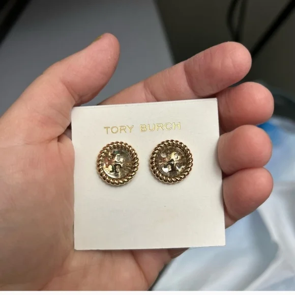 TORY BURCH ROPE LOGO STUD EARINGS - Picture 2 of 4